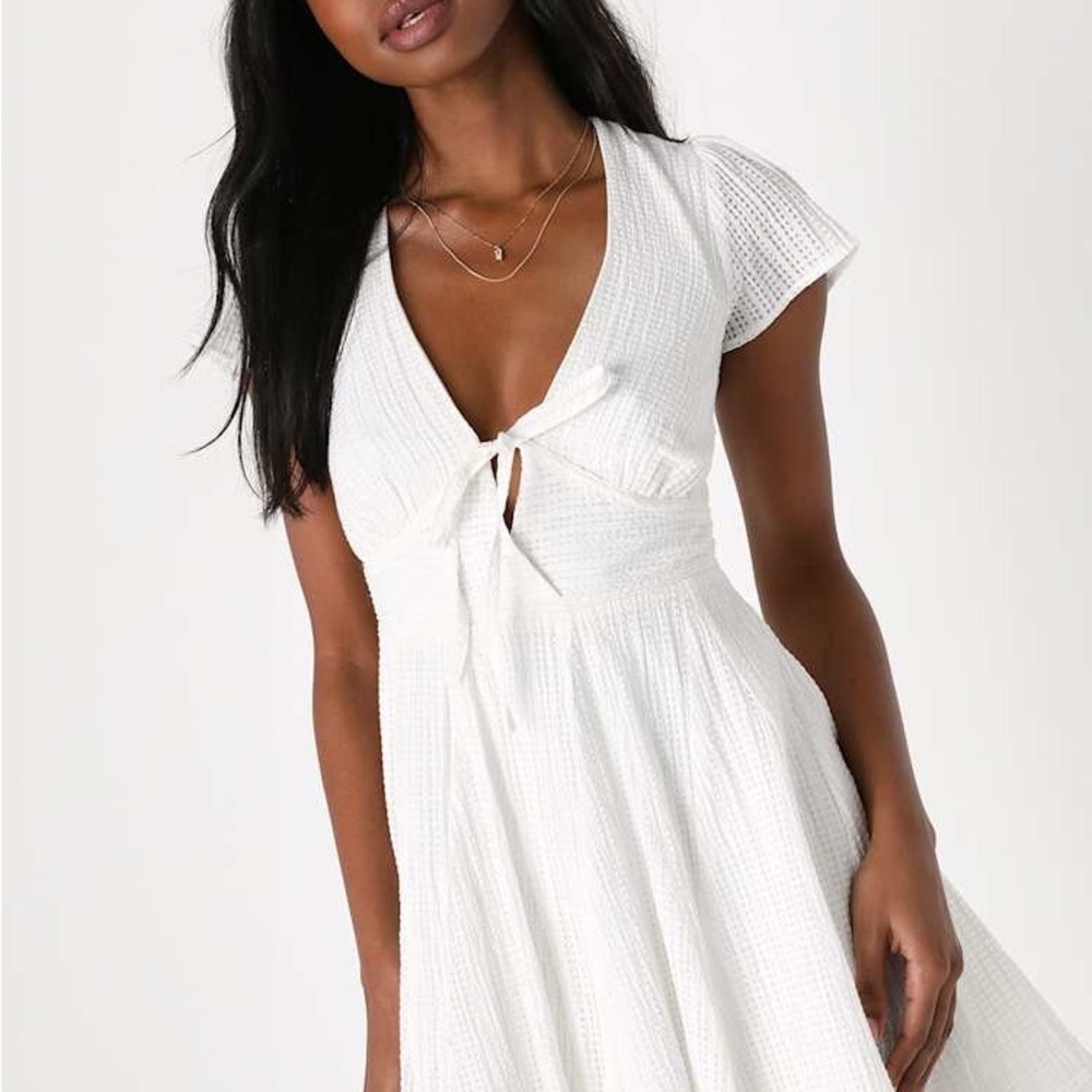 Lulu's White Textured Backless Dress